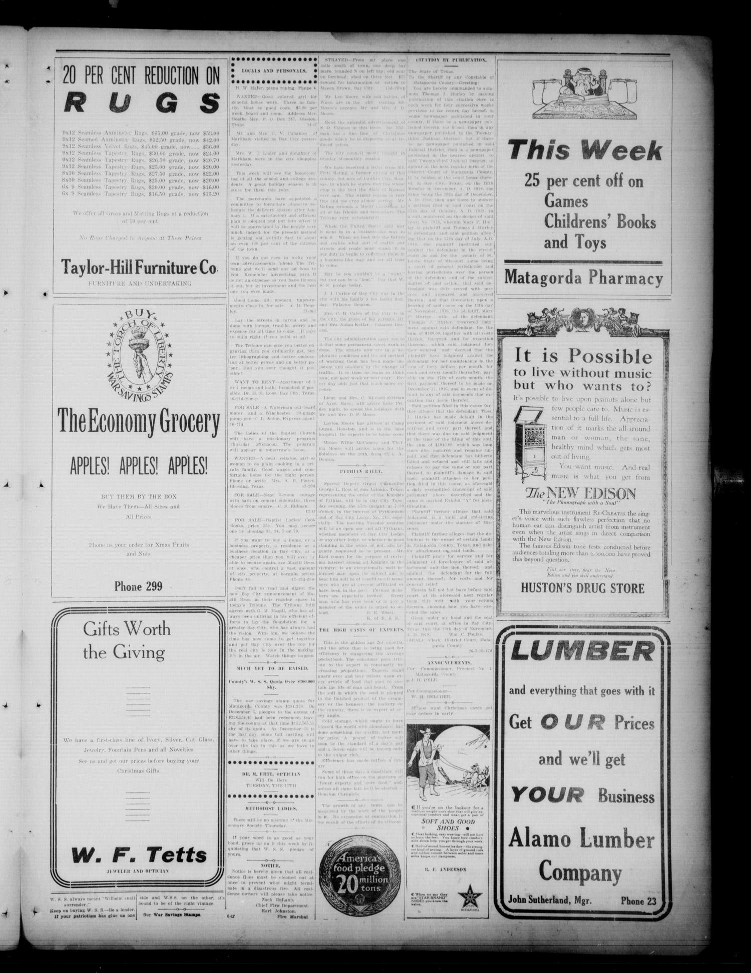 The Daily Tribune (Bay City, Tex.), Vol. 14, No. 27, Ed. 1 Tuesday, December 17, 1918
                                                
                                                    [Sequence #]: 3 of 4
                                                