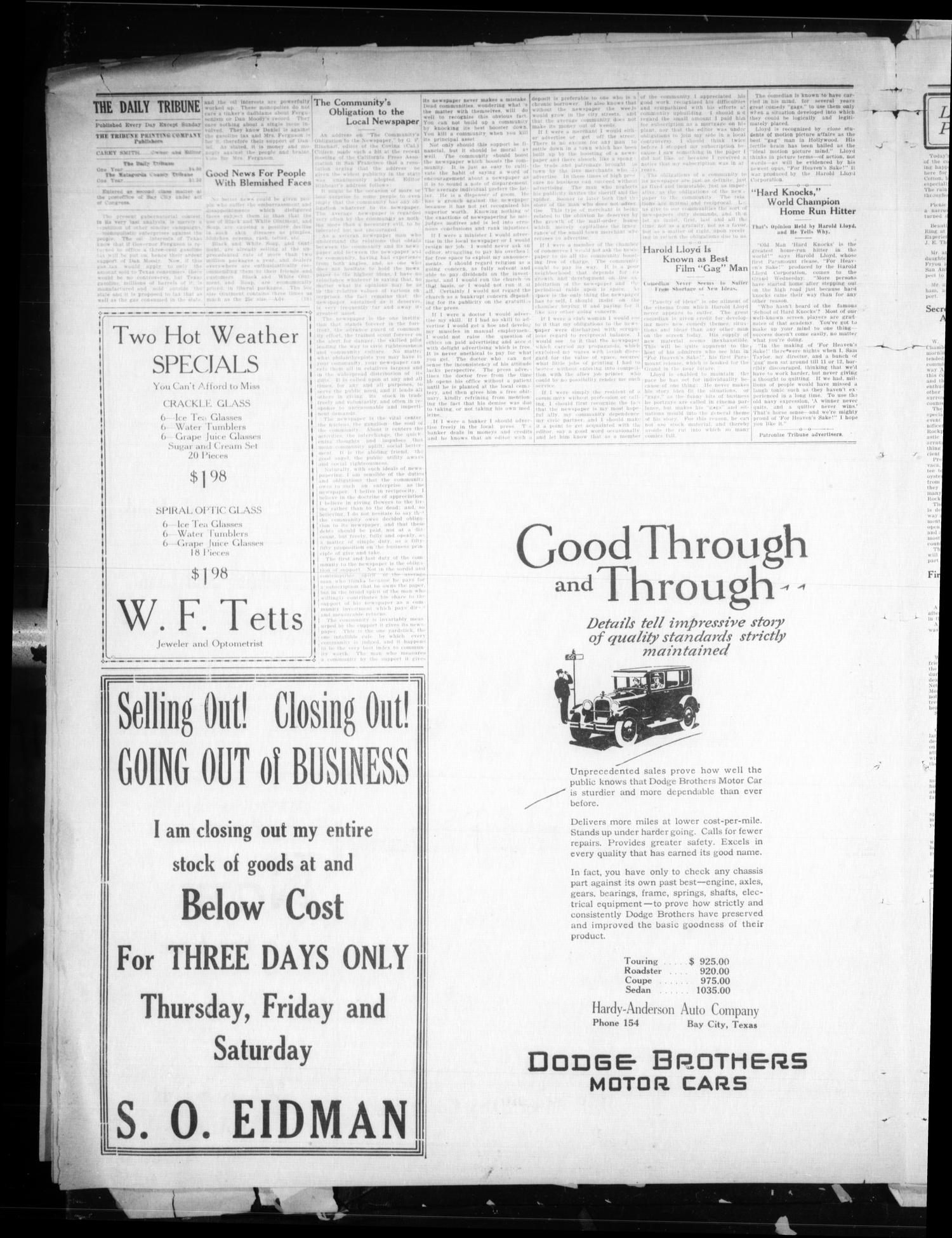 The Daily Tribune (Bay City, Tex.), Vol. 21, No. 121, Ed. 1 Wednesday, July 14, 1926
                                                
                                                    [Sequence #]: 2 of 4
                                                
