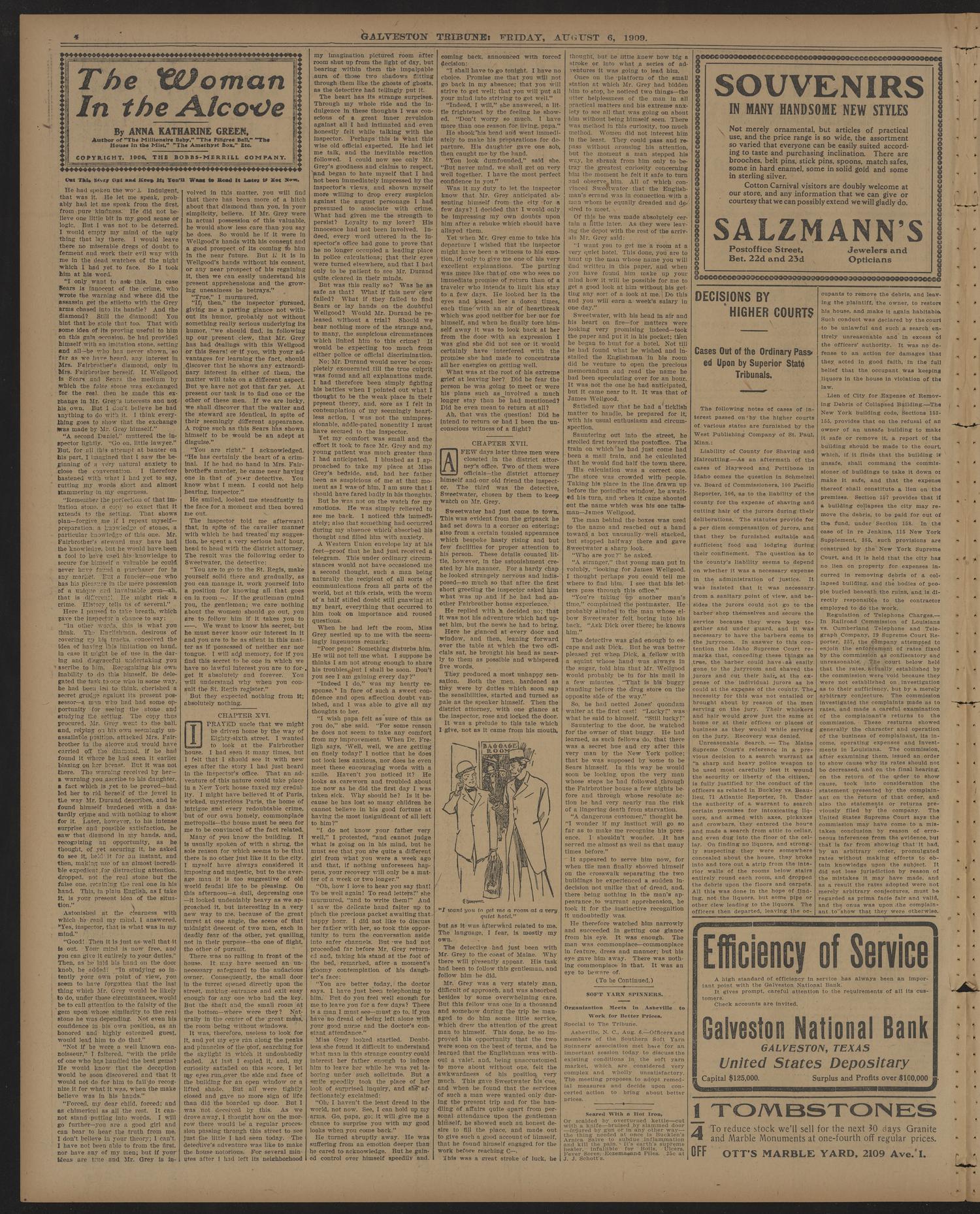 Galveston Tribune. (Galveston, Tex.), Vol. 29, No. 217, Ed. 1 Friday, August 6, 1909
                                                
                                                    [Sequence #]: 4 of 16
                                                