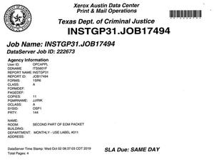 Primary view of object titled 'Texas Inmate Monthly Report: September 2019, Part 2'.
