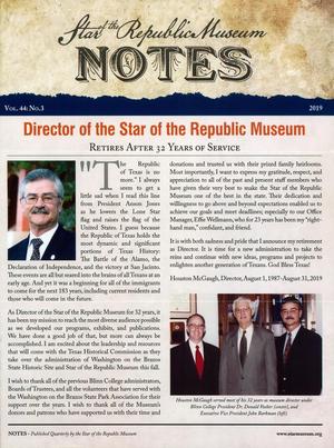 Primary view of object titled 'Star of the Republic Museum Notes, Volume 44, Number 3, 2019'.