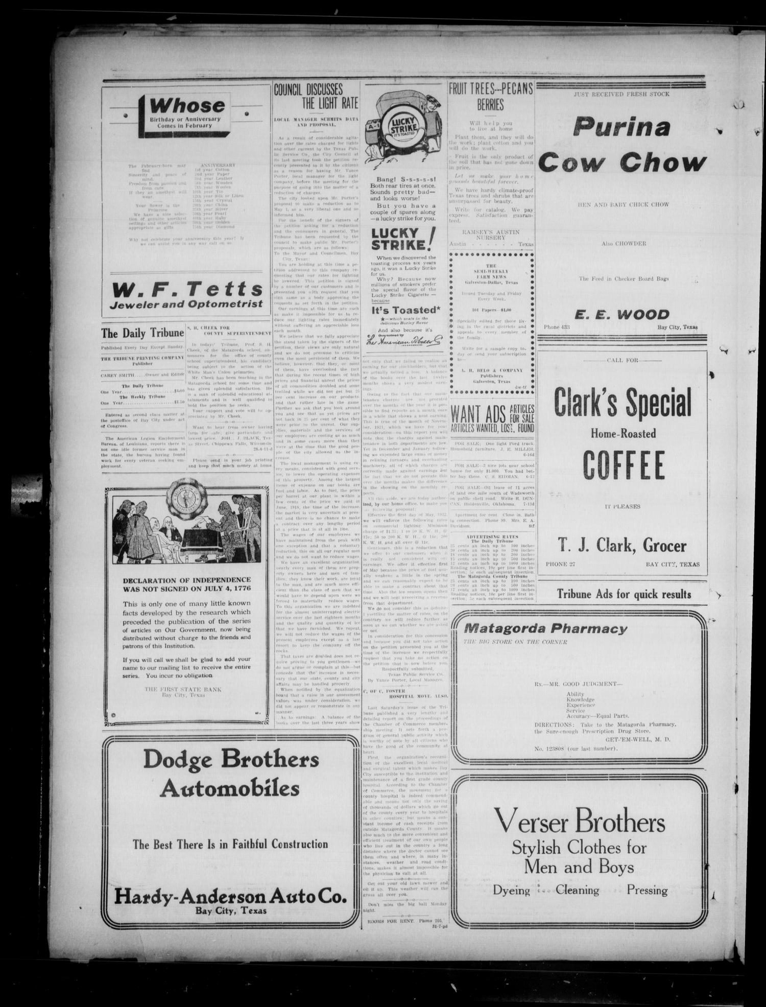 The Daily Tribune (Bay City, Tex.), Vol. 17, No. 53, Ed. 1 Monday, February 13, 1922
                                                
                                                    [Sequence #]: 2 of 4
                                                