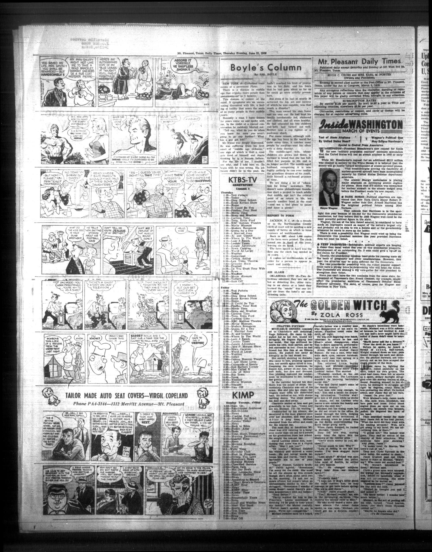 Mt. Pleasant Daily Times (Mount Pleasant, Tex.), Vol. 37, No. 70, Ed. 1 Thursday, June 21, 1956
                                                
                                                    [Sequence #]: 2 of 12
                                                