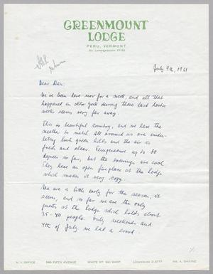 Primary view of object titled '[Handwritten Letter From Inge Honig to Daniel W. Kempner, July 9, 1951]'.