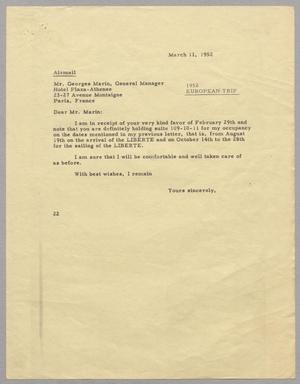 Primary view of object titled '[Letter from D. W. Kempner to Georges Marin, March 11, 1952]'.