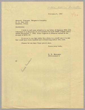 Primary view of object titled '[Letter from D. W. Kempner to Cravens, Dargan & Company, February 6, 1953]'.