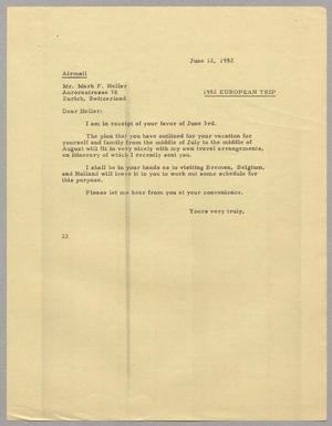 Primary view of object titled '[Letter from D. W. Kempner to Mark F. Heller, June 12, 1952]'.