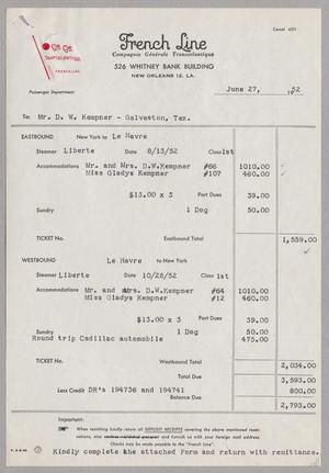 Primary view of object titled '[Invoice for Transport Fee, June 1952]'.