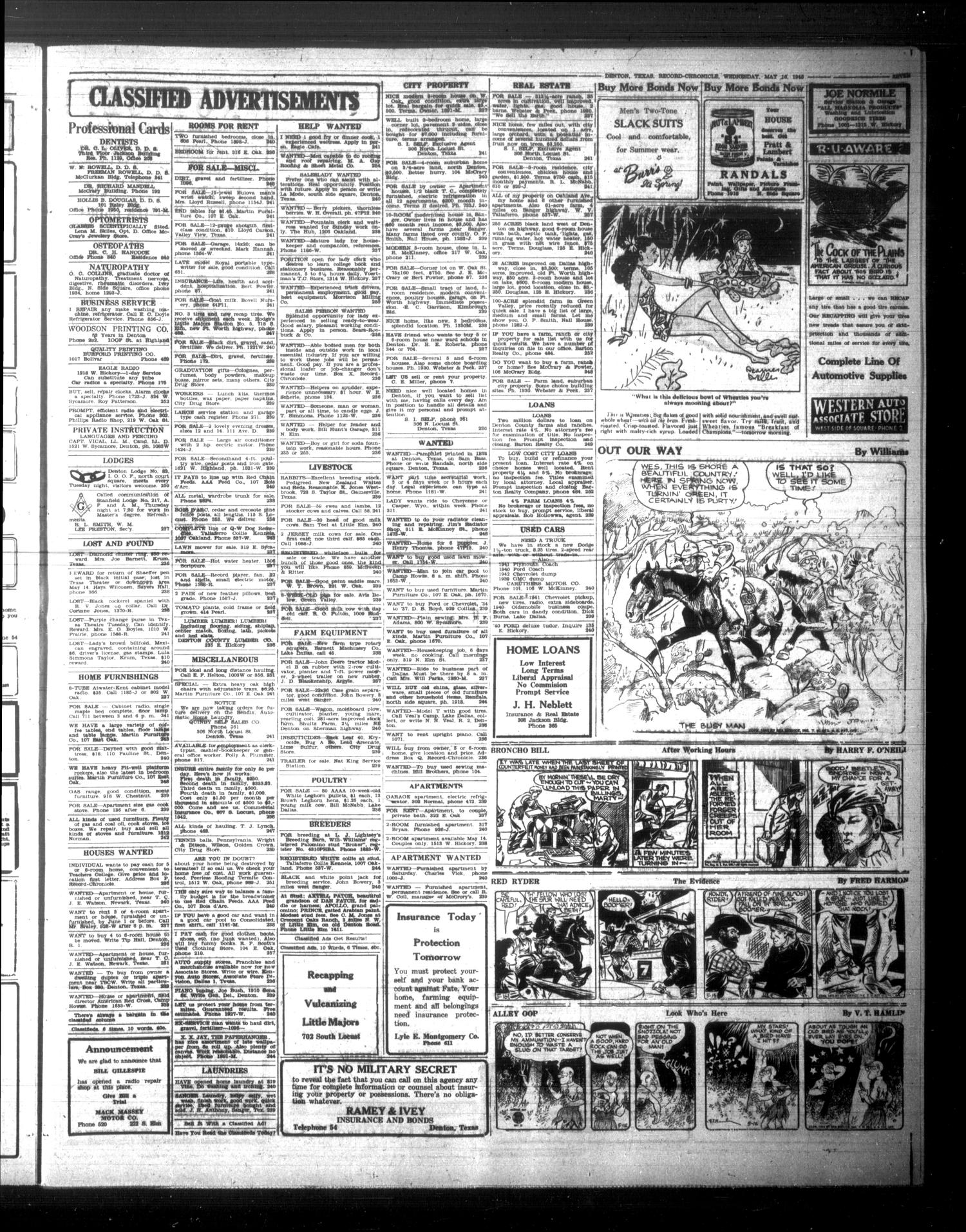 Denton Record-Chronicle (Denton, Tex.), Vol. 42, No. 236, Ed. 1 Wednesday, May 16, 1945
                                                
                                                    [Sequence #]: 7 of 8
                                                