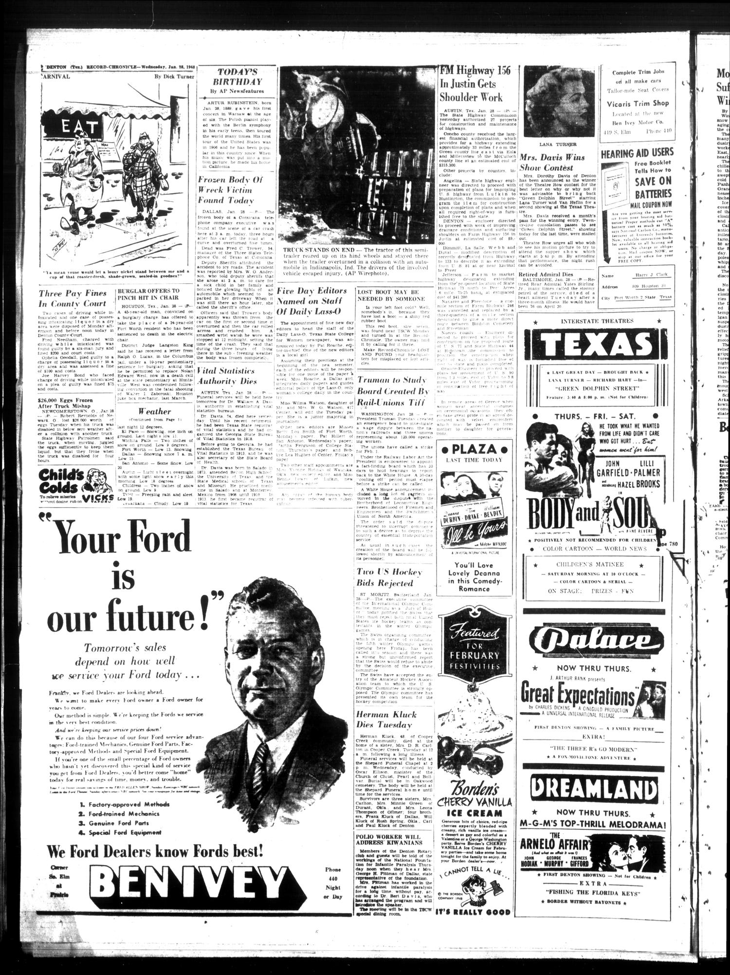 Denton Record-Chronicle (Denton, Tex.), Vol. 45, No. 142, Ed. 1 Wednesday, January 28, 1948
                                                
                                                    [Sequence #]: 2 of 10
                                                