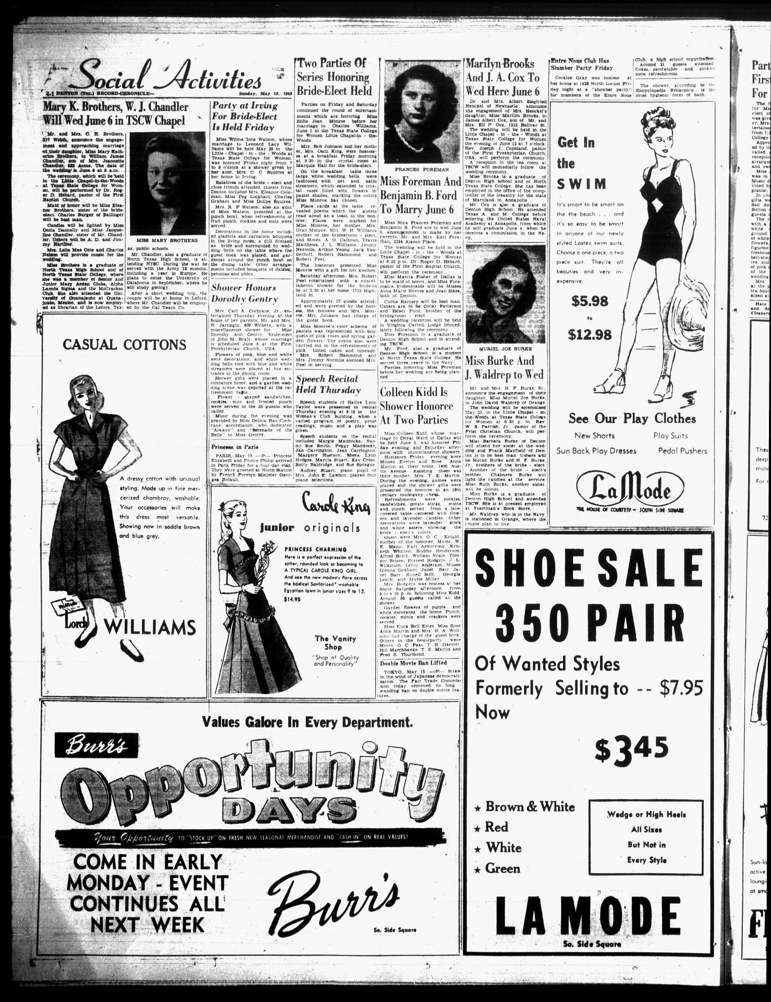 Denton Record-Chronicle (Denton, Tex.), Vol. 45, No. 235, Ed. 1 Sunday, May 16, 1948
                                                
                                                    [Sequence #]: 4 of 37
                                                