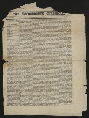Primary view of object titled 'The Nacogdoches Chronicle. (Nacogdoches, Tex.), Vol. 10, No. 6, Ed. 1 Monday, March 5, 1866'.