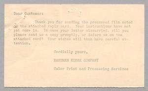 Primary view of object titled '[Letter from the Eastman Kodak Company to D. W. Kempner, November 23, 1951]'.
