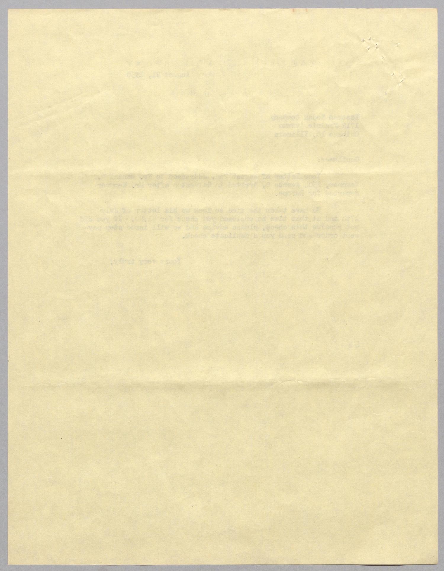 [Letter from A. H. Blackshear, Jr. to Eastman Kodak Company, August 21, 1950]
                                                
                                                    [Sequence #]: 2 of 2
                                                