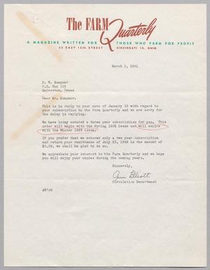 Primary view of object titled '[Letter from The Farm Quarterly to Daniel W. Kempner, March 1, 1951]'.