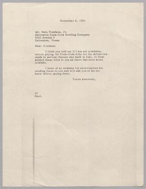 Primary view of object titled '[Letter from Daniel W. Kempner to Sam Woodson, Jr., November 6, 1951]'.