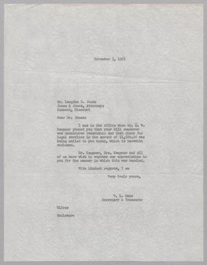 Primary view of object titled '[Letter from William L. Gatz to Langdon R. Jones, November 3, 1951]'.