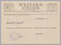 Letter: [Telegram from Jeane and D. W. Kempner to Mr. and Mrs. W. L. Gatz, Se…