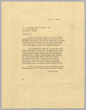 Primary view of object titled '[Letter from Daniel W. Kempner to O. P. Jackson Seed Company, Incorporated, May 10, 1951]'.