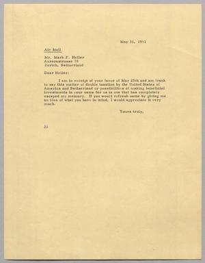 Primary view of object titled '[Letter from Daniel W. Kempner to Mark F. Heller, May 31, 1951]'.