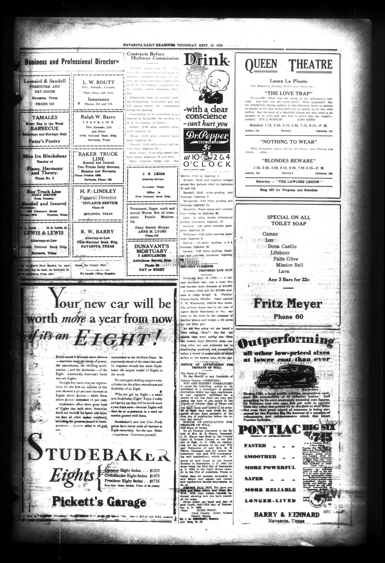 Navasota Daily Examiner (Navasota, Tex.), Vol. 32, No. 188, Ed. 1 Thursday, September 19, 1929
                                                
                                                    [Sequence #]: 3 of 4
                                                
