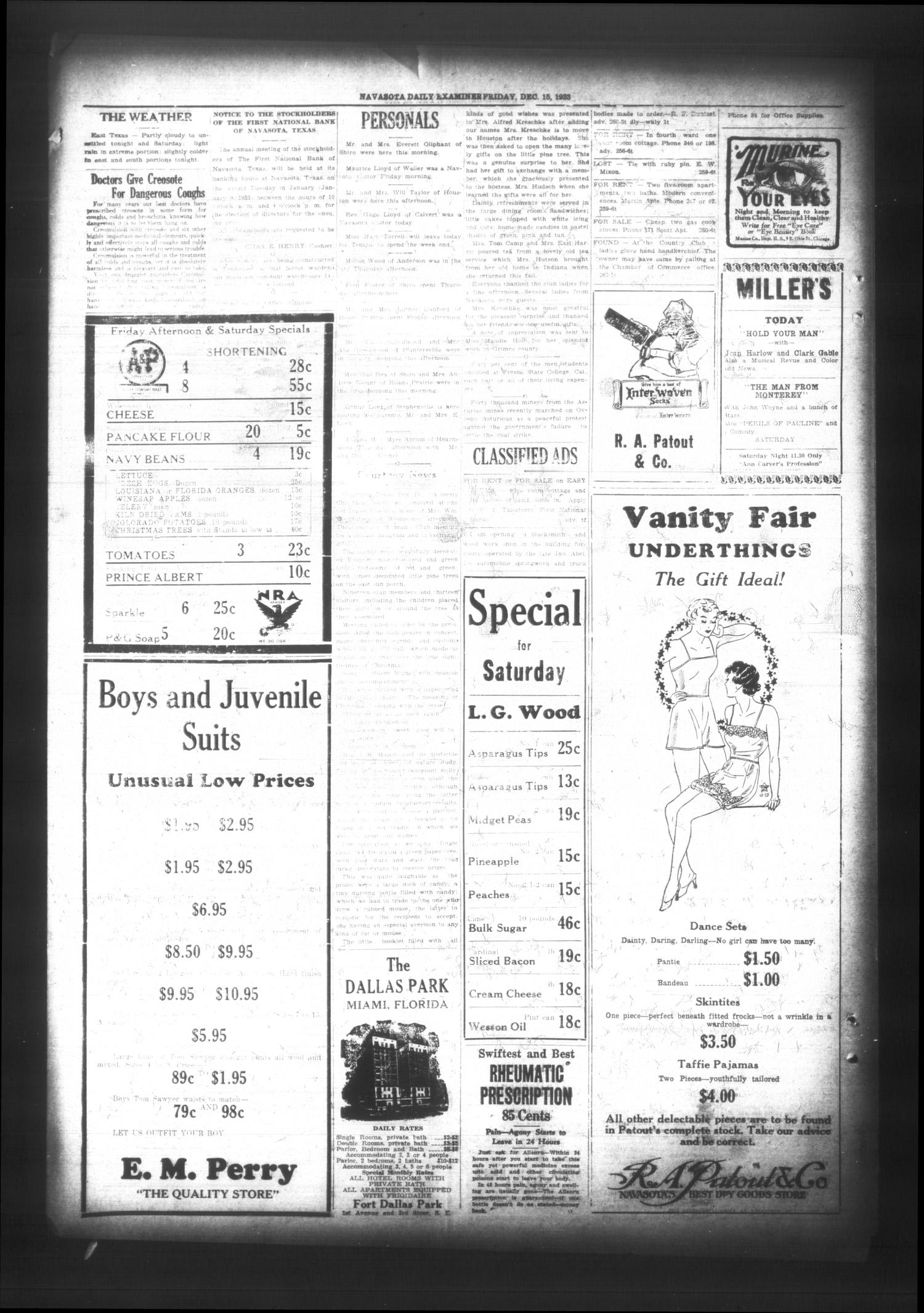 Navasota Daily Examiner (Navasota, Tex.), Vol. 35, No. 262, Ed. 1 Friday, December 15, 1933
                                                
                                                    [Sequence #]: 4 of 4
                                                