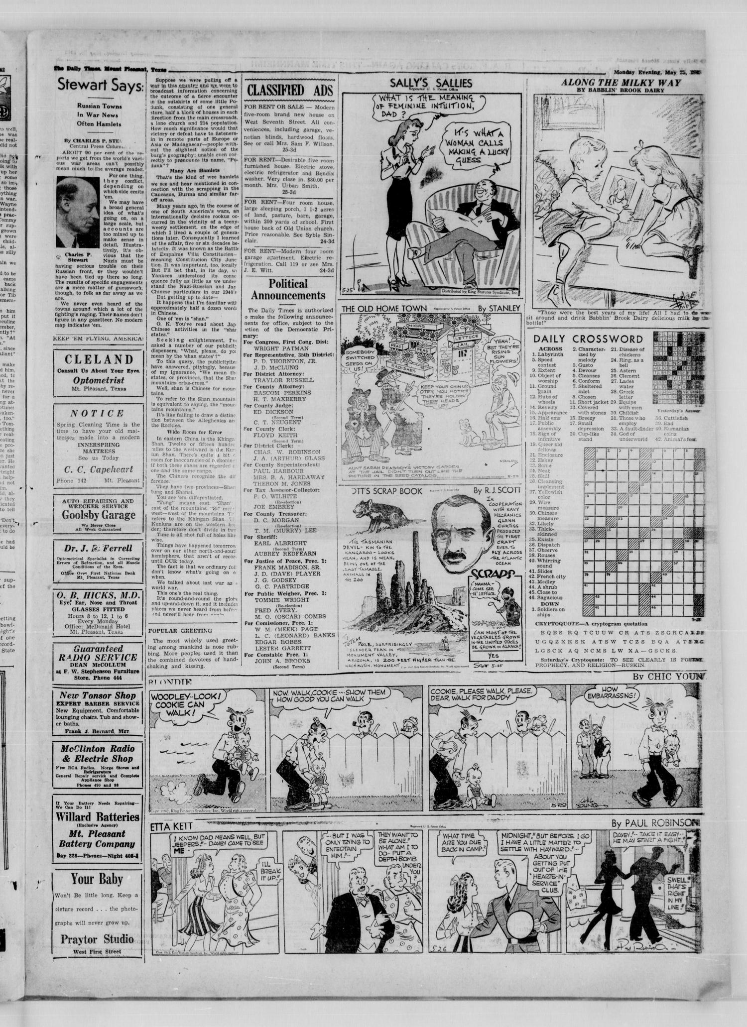 Mt. Pleasant Daily Times (Mount Pleasant, Tex.), Vol. 24, No. [62], Ed. 1 Monday, May 25, 1942
                                                
                                                    [Sequence #]: 3 of 4
                                                