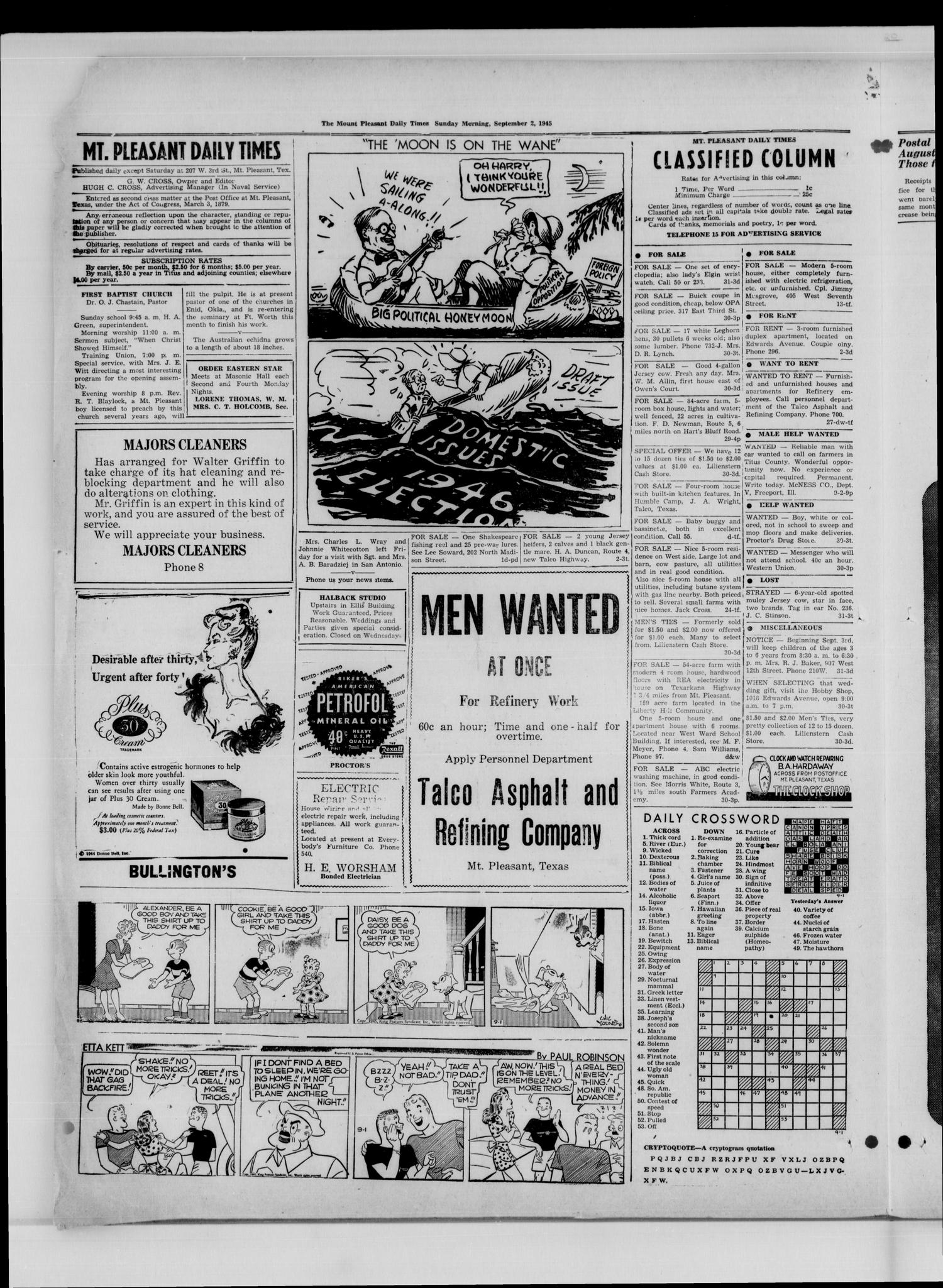 Mt. Pleasant Daily Times (Mount Pleasant, Tex.), Vol. 27, No. 146, Ed. 1 Sunday, September 2, 1945
                                                
                                                    [Sequence #]: 2 of 4
                                                