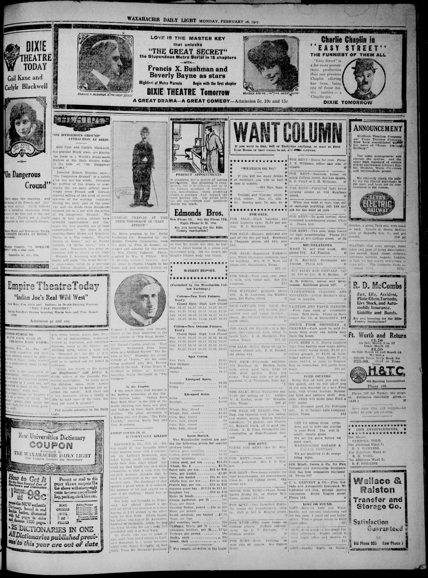 Waxahachie Daily Light (Waxahachie, Tex.), Vol. 24, No. 290, Ed. 1 Monday, February 26, 1917
                                                
                                                    [Sequence #]: 5 of 6
                                                