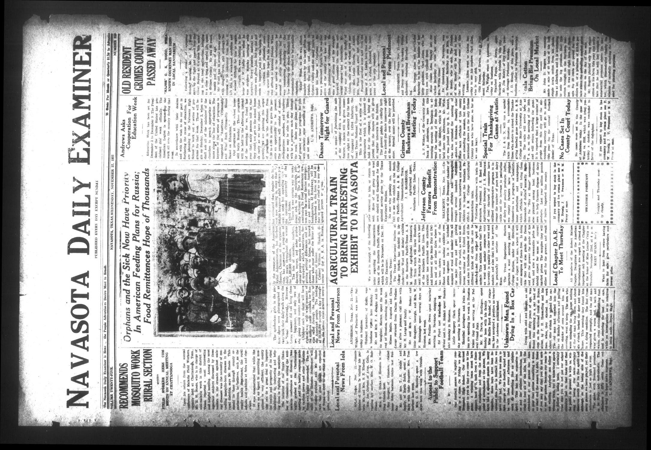 Navasota Daily Examiner (Navasota, Tex.), Vol. 25, No. 259, Ed. 1 Wednesday, November 22, 1922
                                                
                                                    [Sequence #]: 1 of 4
                                                