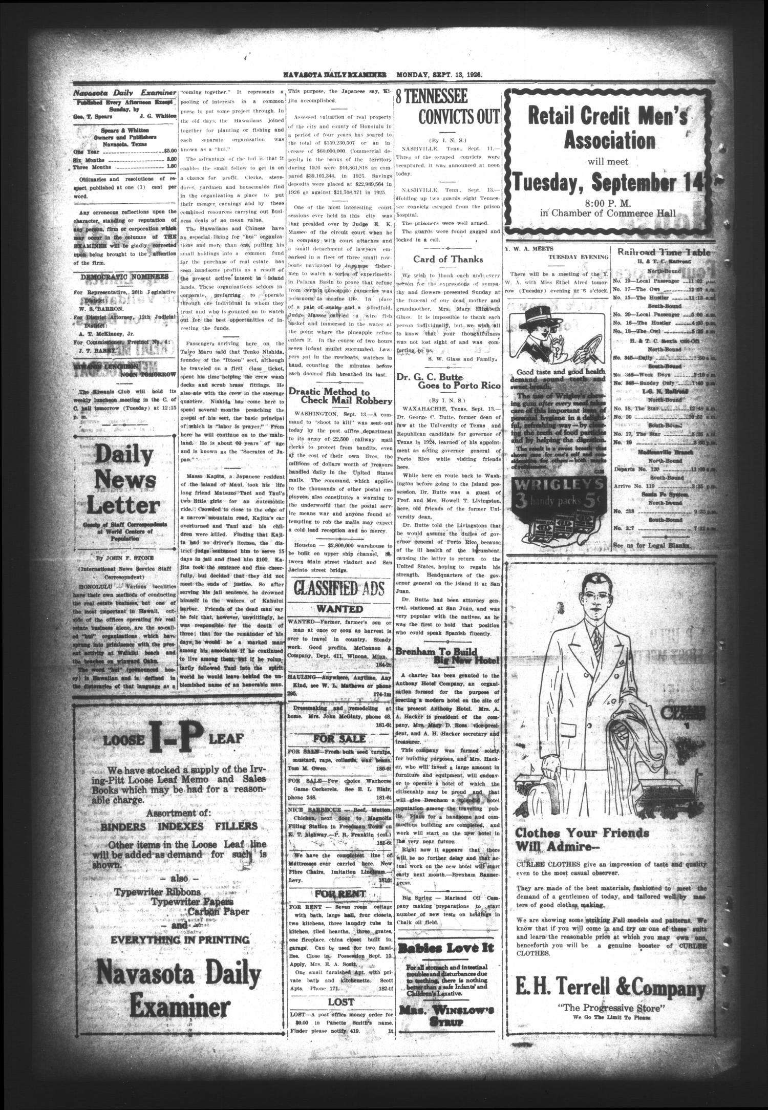 Navasota Daily Examiner (Navasota, Tex.), Vol. 29, No. 185, Ed. 1 Monday, September 13, 1926
                                                
                                                    [Sequence #]: 2 of 4
                                                