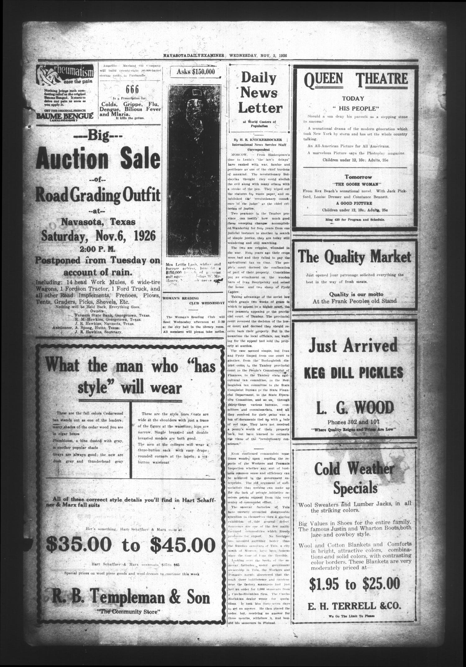 Navasota Daily Examiner (Navasota, Tex.), Vol. 29, No. 229, Ed. 1 Wednesday, November 3, 1926
                                                
                                                    [Sequence #]: 3 of 4
                                                
