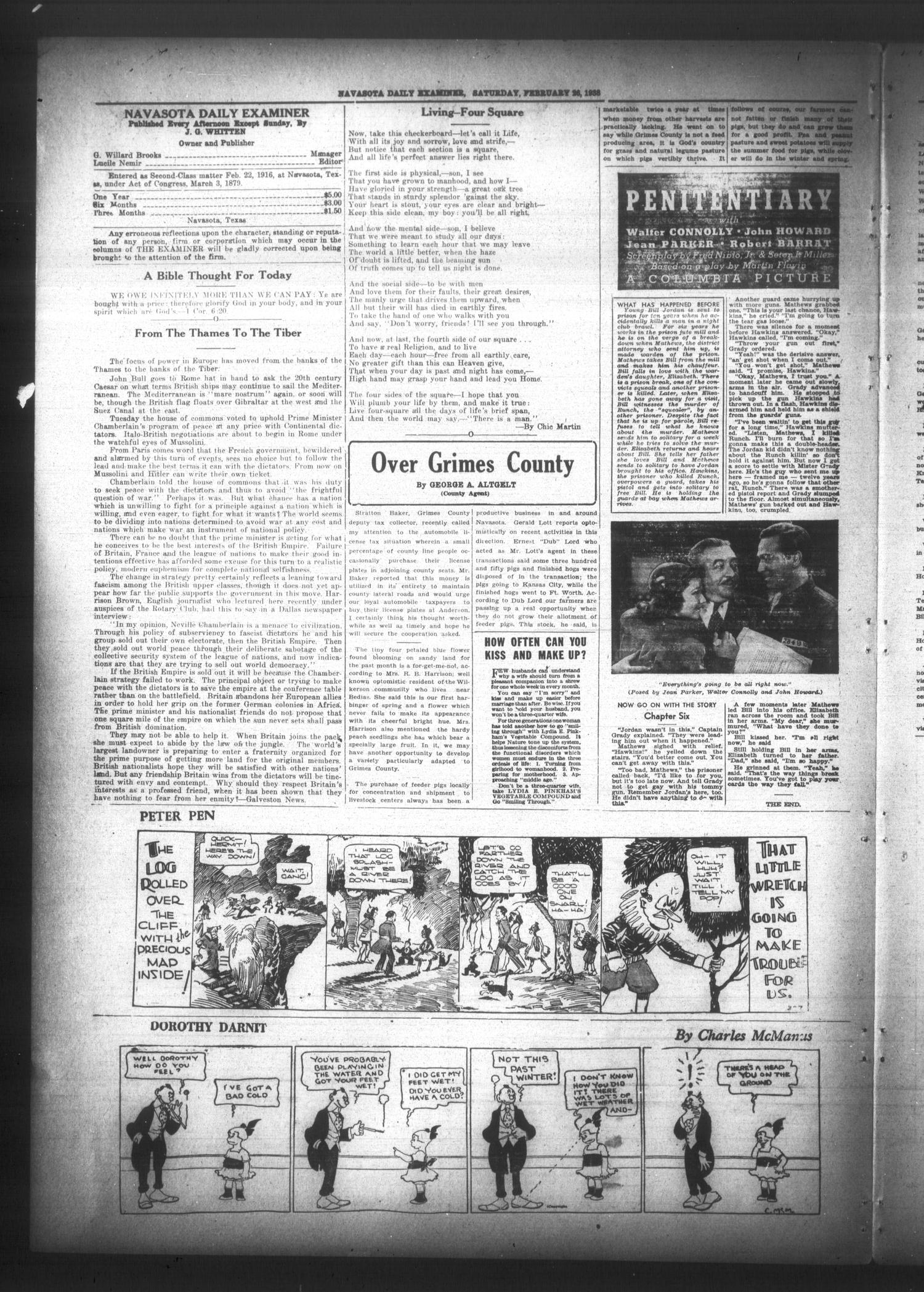 Navasota Daily Examiner (Navasota, Tex.), Vol. 40, No. 3, Ed. 1 Saturday, February 26, 1938
                                                
                                                    [Sequence #]: 2 of 4
                                                