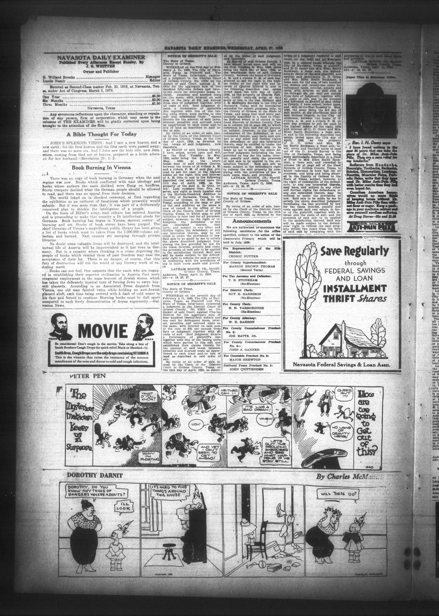 Navasota Daily Examiner (Navasota, Tex.), Vol. 40, No. 52, Ed. 1 Wednesday, April 27, 1938
                                                
                                                    [Sequence #]: 2 of 4
                                                