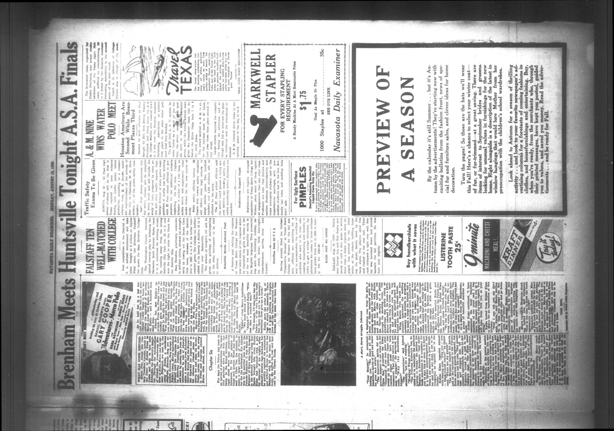 Navasota Daily Examiner (Navasota, Tex.), Vol. 40, No. 145, Ed. 1 Monday, August 15, 1938
                                                
                                                    [Sequence #]: 3 of 4
                                                
