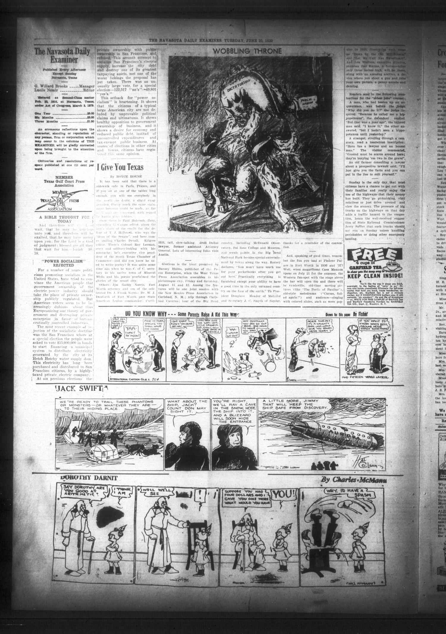 Navasota Daily Examiner (Navasota, Tex.), Vol. 44, No. 96, Ed. 1 Tuesday, June 20, 1939
                                                
                                                    [Sequence #]: 2 of 4
                                                