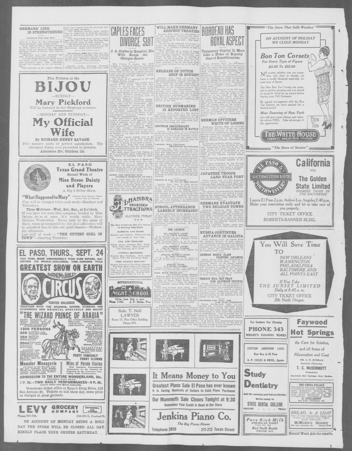 El Paso Herald (El Paso, Tex.), Ed. 1, Saturday, September 19, 1914
                                                
                                                    [Sequence #]: 2 of 28
                                                