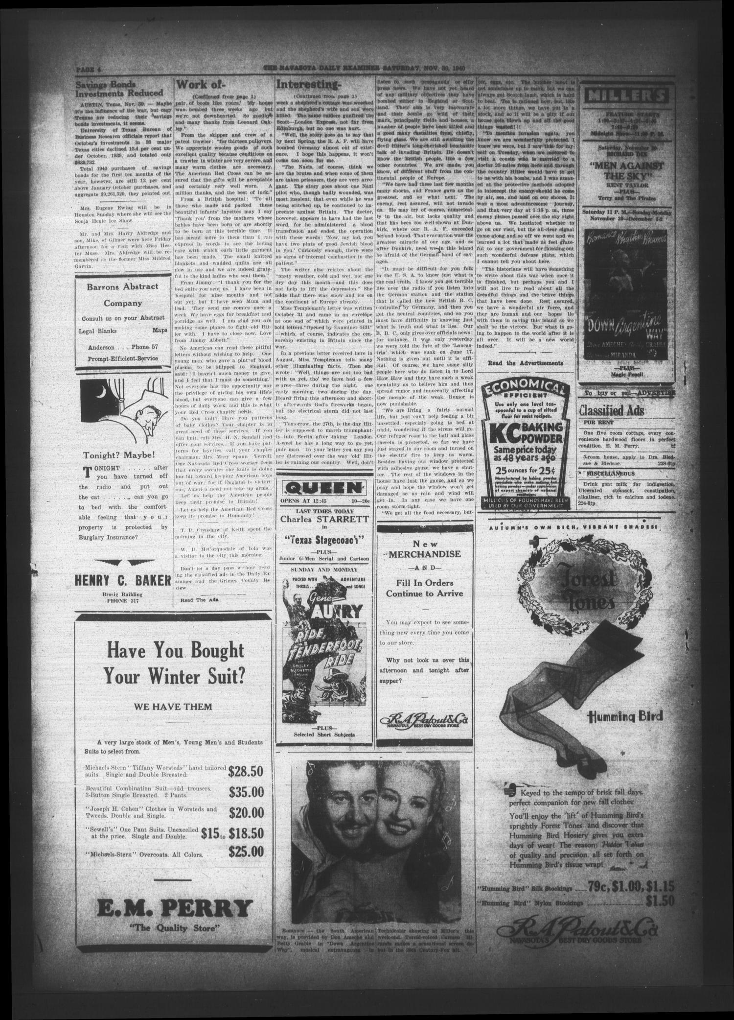 Navasota Daily Examiner (Navasota, Tex.), Vol. 46, No. 230, Ed. 1 Saturday, November 30, 1940
                                                
                                                    [Sequence #]: 4 of 4
                                                