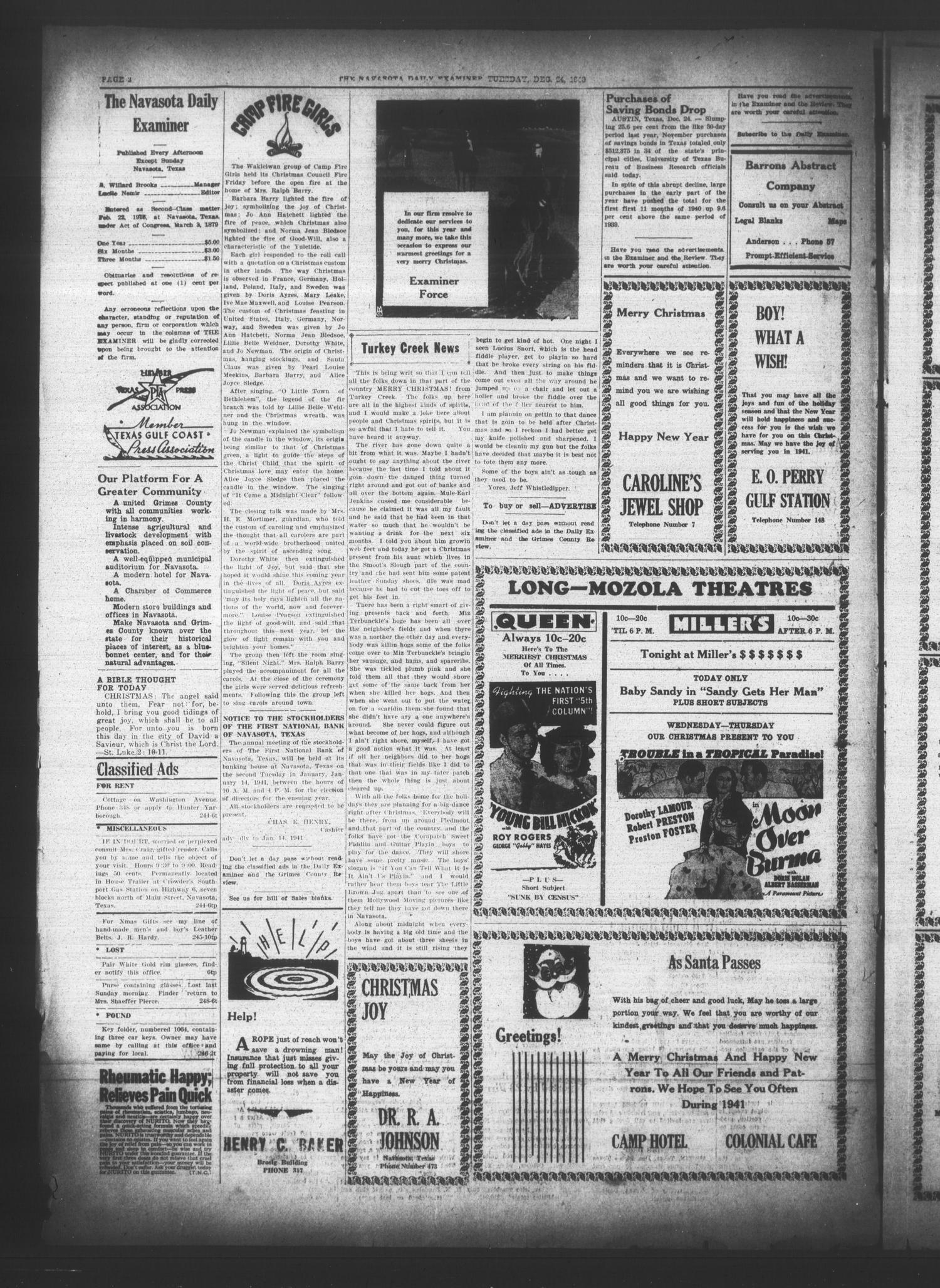 Navasota Daily Examiner (Navasota, Tex.), Vol. 46, No. 250, Ed. 1 Tuesday, December 24, 1940
                                                
                                                    [Sequence #]: 2 of 6
                                                