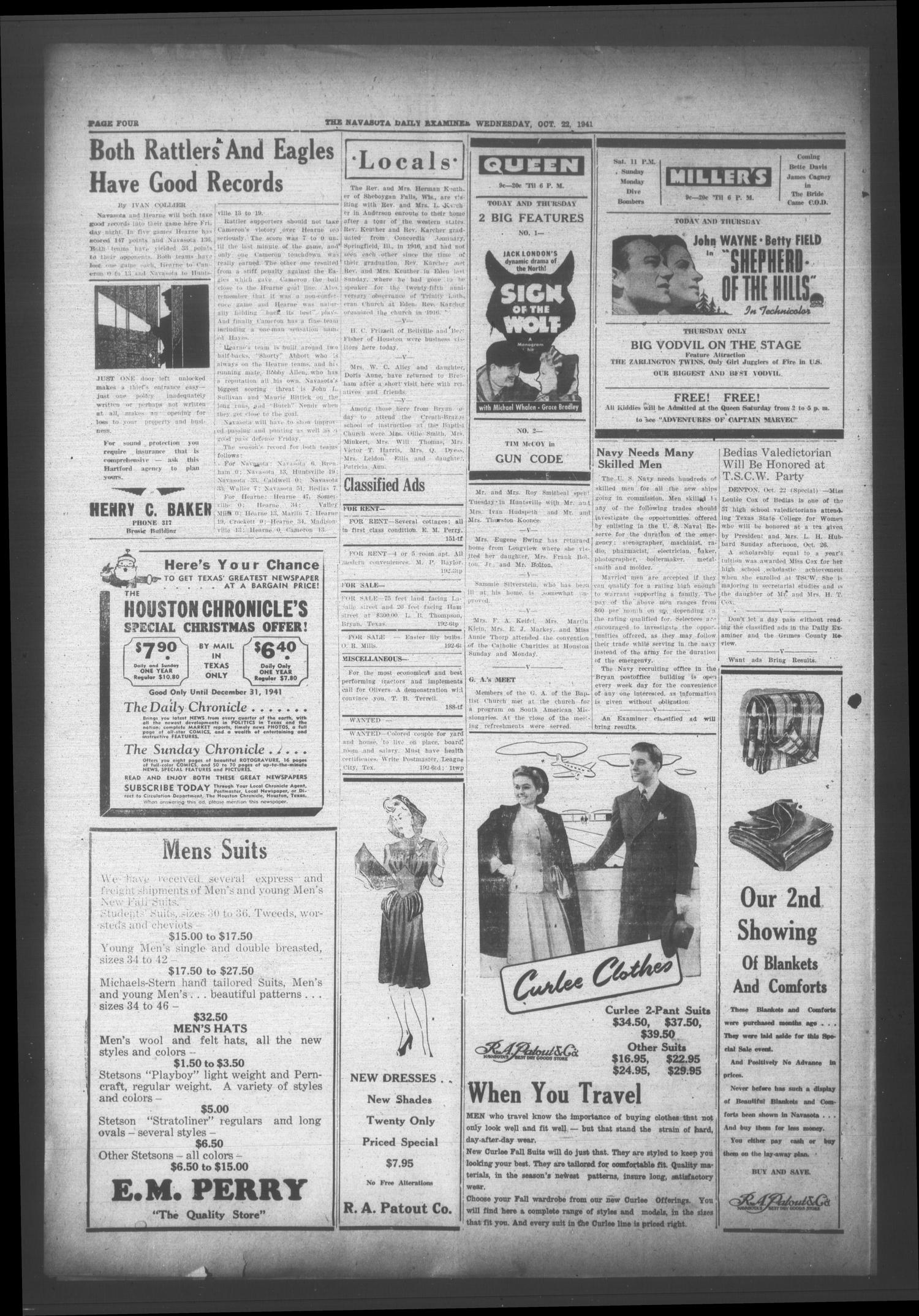 Navasota Daily Examiner (Navasota, Tex.), Vol. 47, No. 194, Ed. 1 Wednesday, October 22, 1941
                                                
                                                    [Sequence #]: 4 of 4
                                                