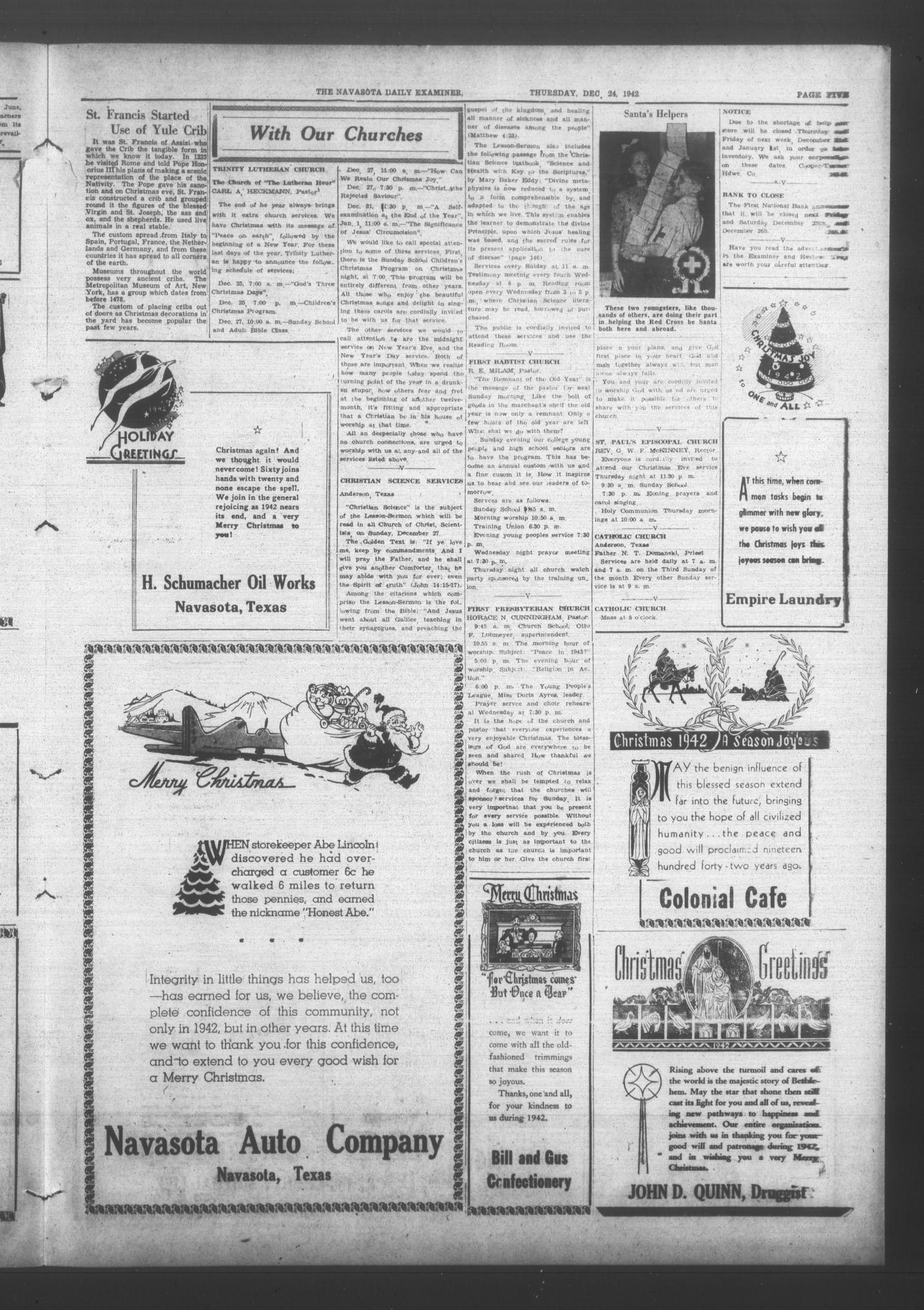 Navasota Daily Examiner (Navasota, Tex.), Vol. 47, No. 245, Ed. 1 Thursday, December 24, 1942
                                                
                                                    [Sequence #]: 5 of 8
                                                