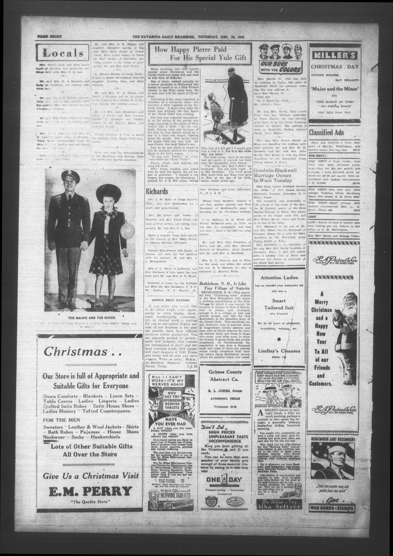 Navasota Daily Examiner (Navasota, Tex.), Vol. 47, No. 245, Ed. 1 Thursday, December 24, 1942
                                                
                                                    [Sequence #]: 8 of 8
                                                