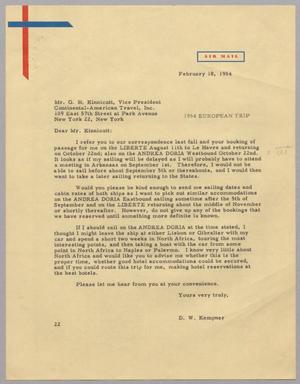 Primary view of object titled '[Letter from D. W. Kempner to G. H. Kinnicutt, February 18, 1954]'.