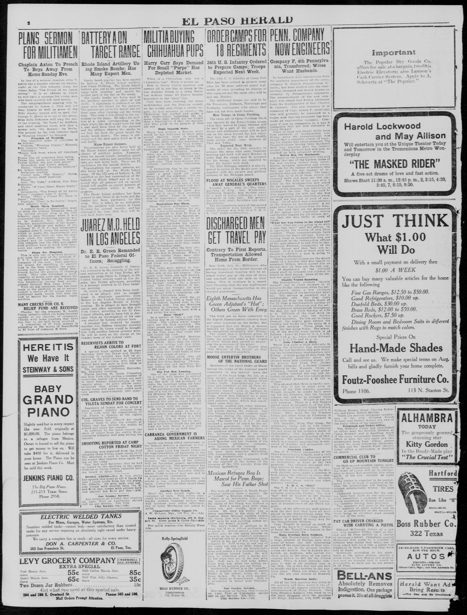 El Paso Herald (El Paso, Tex.), Ed. 1, Saturday, July 29, 1916
                                                
                                                    [Sequence #]: 2 of 32
                                                