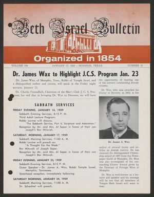 Primary view of object titled 'Beth Israel Bulletin, Volume 104, Number 12, January 1958'.