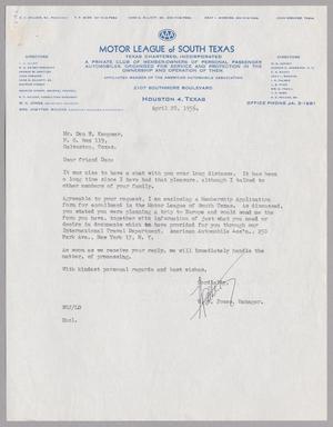 Primary view of object titled '[Letter from W. G. Jones to D. W. Kempner, April 28, 1956]'.