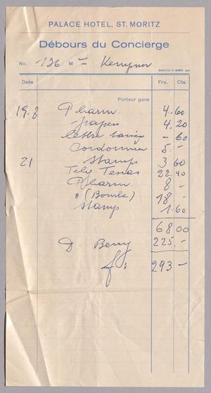 Primary view of object titled '[Hotel Bill for Badrutt's Palace Hotel, August, 1956]'.