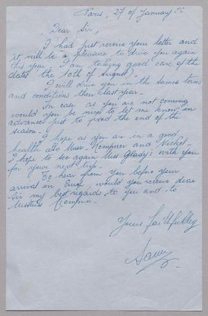 Primary view of object titled '[Letter from Sam Litvin, January 27, 1956]'.