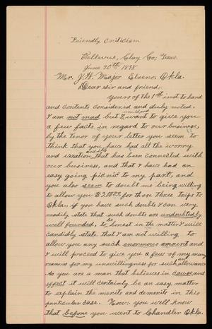 Primary view of object titled '[Letter from J. J. Click to J. H. Major - June 20, 1898]'.