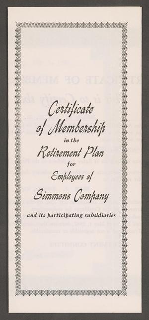 Primary view of object titled 'Certificate of Membership in the Retirement Plan for Employees of Simmons Company and its participating subsidiaries'.